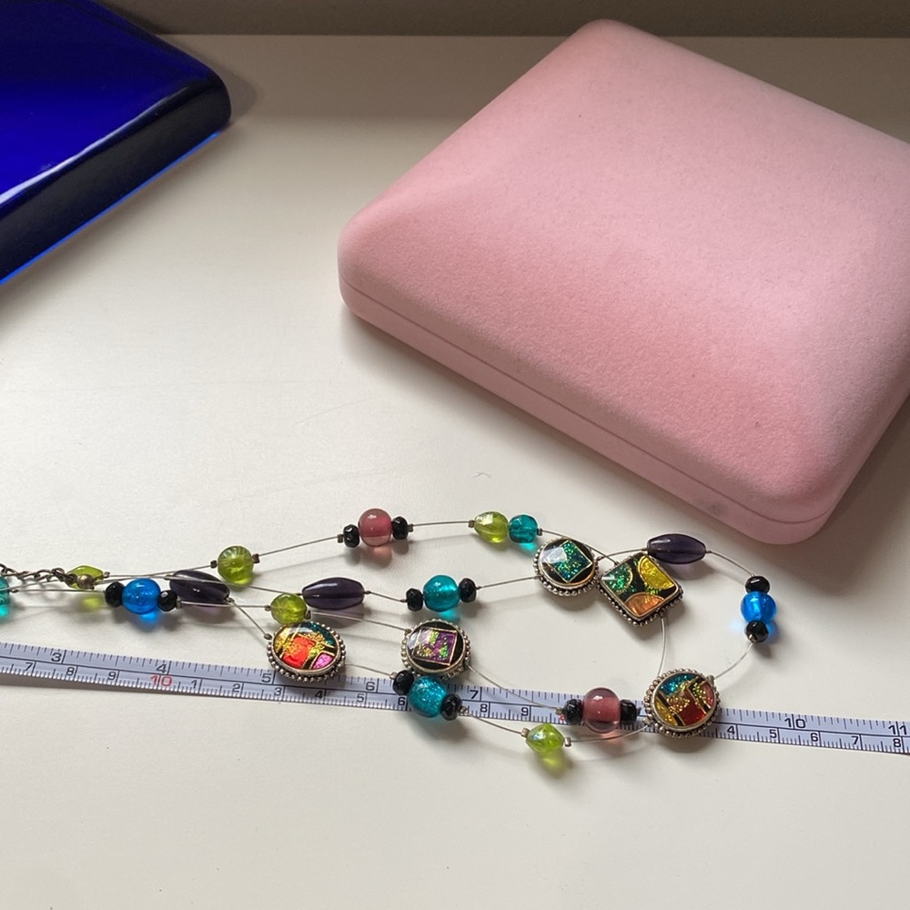 Vibrant Multicolor Mosaic Necklace with Earrings Trio. Vintage. EUC - Picture 2 of 15
